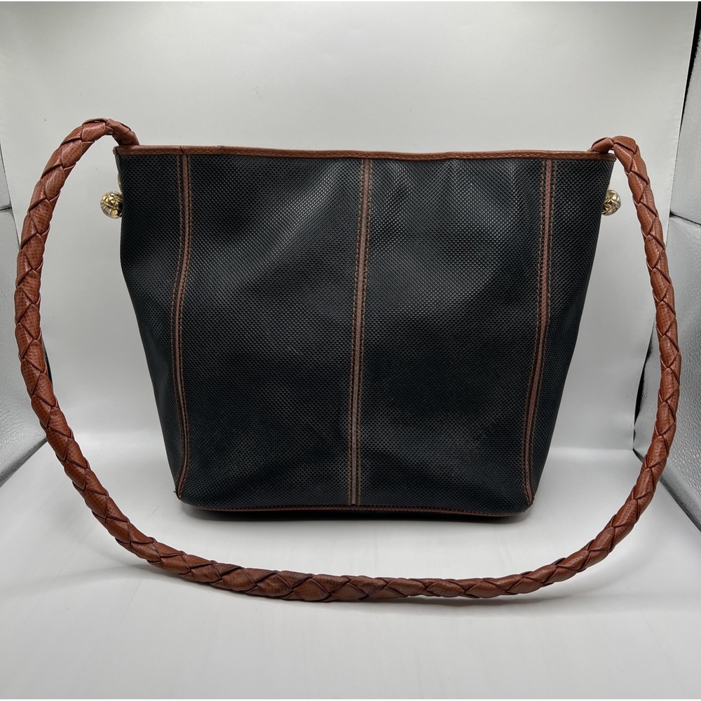 Bottega Veneta Vintage Classic Black Leather Woven Rope Strap Shoulder Bag Italy